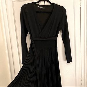 Black Wrap Sweater Dress with Pleated Skirt, women’s size L